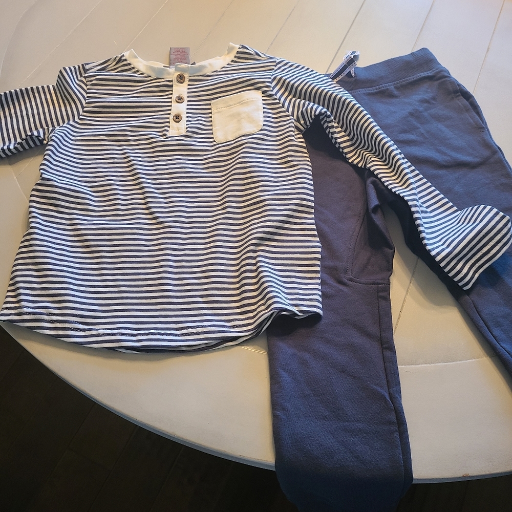 Blue and white joggers and long - sleeve tee for boy or girl